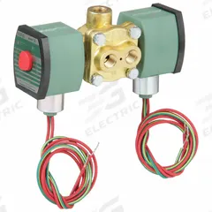 REDHAT Solenoid Valve: 4-Way, 1/4 in Pipe Size, 120V AC, Watertight/Without Junction Box, Brass Body (MPN 8342G020). Key specifications — Pipe Size: 1/4 in; Voltage: 120V AC; Brand: REDHAT; Coil Enclosure: Without Junction Box.