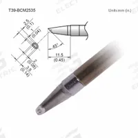 HAKKO Indented Soldering Tip: T39 Series, Bevel, 3.5 mm W, 11.5 mm Lg (MPN T39-BCM2535). Key specifications — Brand: HAKKO; Compatible Handpiece Manufacturer Model Number: FX-9702; Manufacturer Part Number: T39-BCM2535.