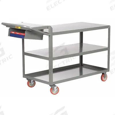 LITTLE GIANT Utility Cart: 1,200 lb, 3 Shelves, 64 in L x 24 in W x 40 in H Overall Dim - Order-Picking Utility Carts with Lipped & Flush Metal Shelves