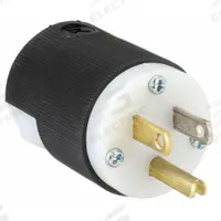 HUBBELL Straight Blade Plug: 5-15P, 125V AC, 15 A, 2 Pole, 3 Blade, Black/White (MPN HBL5266C)