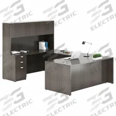 BOSS OFFICE PRODUCTS U-Shaped Office Desk: Melamine, Driftwood, 1 Pedestals, 3 Drawers, Configurable (MPN GroupA5-DW). Key specifications — Desktop Material: Melamine; Includes Modesty Panel: Yes; Kit Product Type: U-Shaped Office Desk; Desktop Color: Driftwood; Brand: BOSS OFFICE PRODUCTS; Frame Color: Driftwood; Frame Material: Melamine; Product Type: U-Shaped Office Desk.