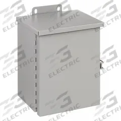 WIEGMANN Enclosure: Steel, 10 in x 8 in x 6 in, 3R, Solid Cover, Hinged, Included, Painted (MPN RHC081006). Key specifications — Brand: WIEGMANN; Closure Method: Padlock Hasp; Knockouts: Included.