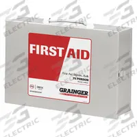 FIRST AID ONLY First Aid Kit and Housing: Gen Purpose, 100 People Served, 563 Components, Metal (MPN 59445). Key specifications — Adhesive Bandages Included: (40) Fingertip Bandages; Application: General Purpose; Brand: FIRST AID ONLY; Housing Color: White; Housing Material: Metal; Includes Oral or Inhalant Medication: Medication Included; Mountable: Wall Mount; Oral and Inhalant Medicinals Included: (100) Non-Aspirin Pain Relievers.