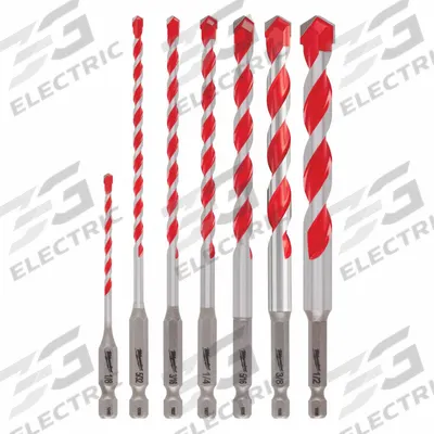 MILWAUKEE Hammer Drill Bit Set: 1/2 in_1/4 in_1/8 in_3/8 in_3/16 in_5/16 - Hex-Shank Hammer Drill Bit Sets