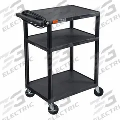 APPROVED VENDOR Utility Cart: 400 lb, 3 Shelves, 24 in L x 18 in W Self, Black, Flat (MPN LP34E-B). Key specifications — Shelf Color: Black; Brand: APPROVED VENDOR; Caster/Wheel Configuration: (2) Swivel with Brake.