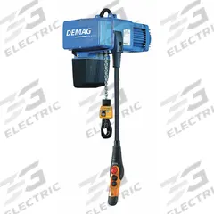 DEMAG Electric Chain Hoist: H4 - Heavy Duty, 230V AC, Hook Mounted - No Trolley, 2 Speeds (MPN DCPRO 2-250-1/1 H5). Key specifications — attr918889: DEMAG; attr918909: Chain Container; attr918925: 230V AC; attr922366: 28 in - 30 in.