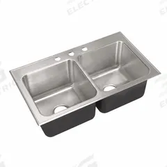 JUST MANUFACTURING Kitchen Sink: 37 in Overall Lg, 22 in Overall Wd, 10 1/2 in Bowl Dp, 2 Bowls (MPN DLX2237A3-J). Key specifications — Brand: JUST MANUFACTURING; Color Family: Silver/Gray.