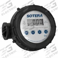 SOTERA Electronic Flowmeter: Digital Meter, Antifreeze/Fertilizers/Oils/Pesticides/Petroleum Fluids (MPN 825). Key specifications — Display Type: Digital; Brand: SOTERA; O-Ring Material: Viton; Accuracy: +/-0.5%; Seal Material: Viton; Unit Of Measure: Liters.