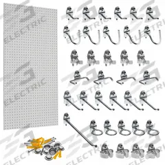 TRITON PRODUCTS Wall Ready White Pegboards Kit: Round, 1/4 in Peg Hole Size, 42 in x 24 in x 1/4 in (MPN PEG36-WHT). Key specifications — Material: High-Density Fiberboard; Finish: Painted; Peg Hole Shape: Round; Includes: Assortment of Durahook Pegboard Hooks and Mounting Hardware; Color: White; Brand: TRITON PRODUCTS.