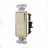 HUBBELL Wall Switch: Rocker Switch, Single Pole, Maintained, Ivory, 120/277V AC, 15 A (MPN DS115STI). Key specifications — Illuminated: No; Voltage Rating: 120/277V AC.