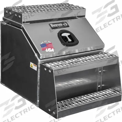 BUYERS PRODUCTS Step Boxes: Aluminum, Silver, 28 in Overall Dp, 24 in Overall Ht - Single Flip-Up Door Truck Step Boxes