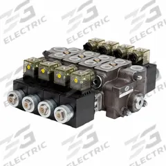 HYDRO CUSTOM Hydraulic Manifold Valve: Four-Way / Three Positions, 13 gpm Flow Rate - Max (MPN 228320). Key specifications — Actuation Mechanism: Electrical; Port Connections: Work; Spool Action: Spring Center To Neutral; Brand: HYDRO CUSTOM.