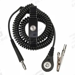 DESCO Magnetic Snap Wrist Strap: Metal, Black, Black, 2 Strap Conductors, 6 ft Cord Lg - Max, Coiled (MPN 09187). Key specifications — attr1050630: DESCO; attr1050621: Alligator Clip; attr1050614: Black; attr1050625: Black; attr1057994: Coiled.