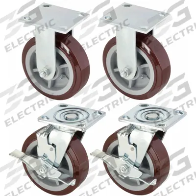 GREENLEE Plate Caster: Rigid/Swivel, Side Brake, Polyurethane, 6 in Wheel Dia, 2 in Wheel Wd - Plate Caster Kits