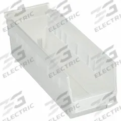 AKRO-MILS Shelf Bin: 11 5/8 in Overall Lg, 4 1/8 in x 4 in, Clear, Nesting Capable, Not Hangable (MPN 30120SCLAR). Key specifications — attr1179622: AKRO-MILS; attr1179611: 0%; attr1179616: 30120SCLAR; attr1179624: Dividers Not Included; attr1249172: Not Electrostatic Discharge Conductive.