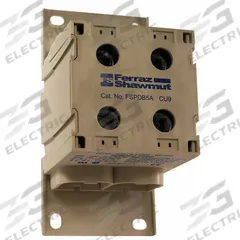MERSEN Power Distribution Block: Finger-Safe, Lug, Lug, 14 AWG – 600 kcmil For Line Side Wire Sizes (MPN FSPDB5A). Key specifications — Mounting Type: DIN-Rail; Brand: MERSEN; For Conductor Material: Aluminum.