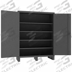 DURHAM MFG Pegboard Cabinet: 60 in x 24 in x 78 in, Swing Handle & Padlock Hasp, 12 ga Panel Thick (MPN HDCP246078-4S95). Key specifications — Cabinet Color: Gray; Method of Construction: Welded; Base Type: Legs; Assembled: Assembled; Mobility: Stationary; Adjustable Shelves: Adjustable; Cabinet Finish: Powder Coated; Cabinet Material: Steel.