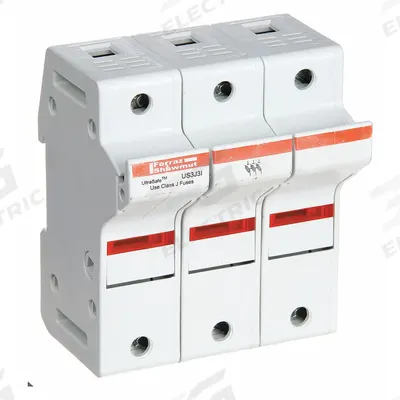 MERSEN Fuse Block: Finger-Safe, 3 Pole, 600 V AC, DIN Rail Mounting - UL Class J Fuse Blocks