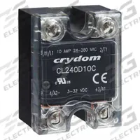 CRYDOM Solid State Relay: Surface Mounted, 5 A Max Output Current, Triac, AC Output (MPN CL240A05C). Key specifications — Brand: CRYDOM; Current Type: AC; Electrical Connection: Screw Clamp; Finger Safe: Yes; Maximum Output Current without Heat Sink: 2.9 A; Mounting Style: Panel; Output Voltage: 24 to 280V AC; Switch Configuration: Form A.