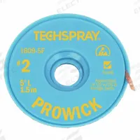 TECHSPRAY Desoldering Braid: Rosin Flux, # 2, 0.055 in, 5 ft, Yellow, ESD-Safe (MPN 1809-5F). Key specifications — Color: Yellow; Brand: TECHSPRAY; Manufacturer Part Number: 1809-5F.