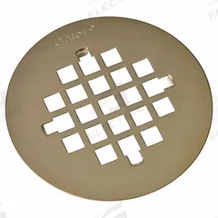 OATEY Strainer: Stainless Steel, Brass, 4 1/4 in Overall Dia, 1/4 in Overall Ht, Snap-In (MPN 42137). Key specifications — Color: Brass; Connection Type: Snap-In; Material: Stainless Steel.