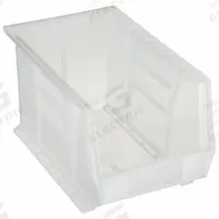 QUANTUM STORAGE SYSTEMS Hang and Stack Bin: 8 1/4 in x 13 5/8 in x 8 in, Clear, 60 lb Load Capacity (MPN QUS242CL). Key specifications — Electrostatic Discharge: Not Electrostatic Discharge Conductive; Brand: QUANTUM STORAGE SYSTEMS; % Recycled Content: 0%.