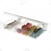PLANO MOLDING Compartment Box: 6 1/2 in x 3 3/4 in x 1 1/8 in, Clear, 5 Compartments, 0 Adj Dividers (MPN 344985). Key specifications — ESD Conductive: Not Electrostatic Discharge Conductive; Color: Clear; Compartment WxD: 3-3/4 in x 1 in; Brand: PLANO MOLDING; Material: Plastic.
