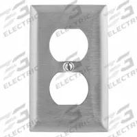 HUBBELL Wall Plate: Duplex Outlet, 1 Gang, Silver, Jumbo Size (MPN SSJ8). Key specifications — Brand: HUBBELL; Material: Stainless Steel.
