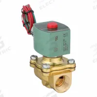REDHAT Solenoid Valve: 2-Way, Normally Closed, 3/4 in Pipe Size, 12V DC, Watertight, High Flow (MPN 8210G095LF 12/DC). Key specifications — Pipe Size: 3/4 in; Voltage: 12V DC; Brand: REDHAT; Coil Enclosure: Watertight.