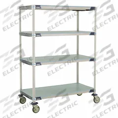 METRO Utility Cart: 50 in x 26 in, 67 in Overall Ht, 4 Shelves, Antimicrobial/Corrosion-Resistant (MPN X556EFX3). Key specifications — Resistance Properties: Antimicrobial; Corrosion-Resistant; Shelf Configuration: Standalone; Brand: METRO; NSF Approved: Yes; Number of Shelves: 4; Caster Wheel/Configuration: (2) Swivel Casters with Brakes; Material: 304 Stainless Steel.