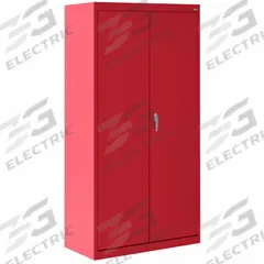 SANDUSKY Shelf Cabinet: 30 in x 18 in x 66 in, Swing Handle & Keyed, 24 ga Panel Thick, Frame, Red (MPN VF31301866-01). Key specifications — Cabinet Color: Red; Method of Construction: Welded; Base Type: Frame; Assembled: Assembled; Mobility: Stationary; Adjustable Shelves: Fixed; Cabinet Finish: Powder Coated; Cabinet Material: Steel.