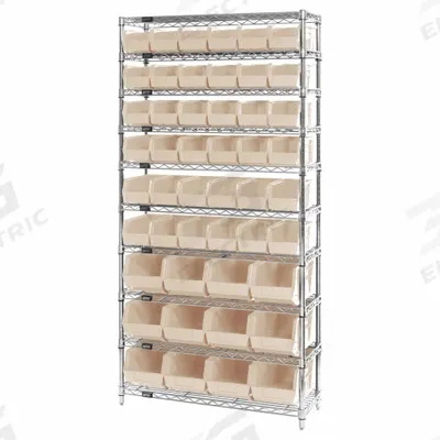 QUANTUM STORAGE SYSTEMS Shelving Unit: 36 in x 14 in x 74 in, 1 Sided, 48 Bins, Open - Wire Stationary Bin Shelving with Closed-Front Bins