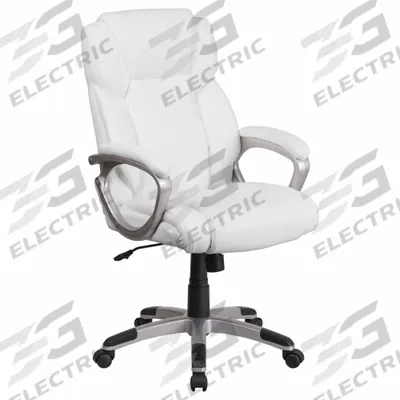 FLASH FURNITURE Office Chair: Carolyn, White, Faux Leather Material, 24 in Back Ht - Fixed-Arm Office Chairs