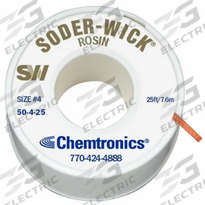 CHEMTRONICS Desoldering Wick: Rosin Flux, # 4, 0.11 in, 25 ft, Blue - Rosin Flux Desoldering Braids