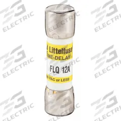 LITTELFUSE Fuse: FLQ Series, Midget, Time-Delay, 12 A, 500 V AC, 300 V DC, 13/32 in x 1 1/2 in (MPN FLQ012). Key specifications — Series: FLQ; Brand: LITTELFUSE.