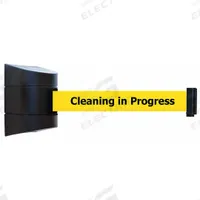 TENSABARRIER Retractable Belt Barrier: 15 ft Belt Lg, Maint & Cleaning Messaging, Yellow (MPN 897-15-S-33-NO-YCX-C). Key specifications — Message Color: Black; Frame Color: Black; Brand: TENSABARRIER; Belt Color: Yellow.