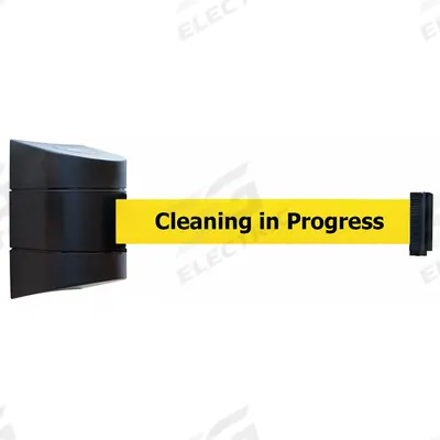 TENSABARRIER Retractable Belt Barrier: 15 ft Belt Lg, Maint & Cleaning Messaging - Wall-Mount Retractable Belt Barriers
