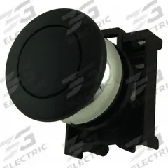 EATON Mushroom Head Push Button: Black, 22 mm Mounting Size, Metallic, Maintained (MPN M22M-DRP-S). Key specifications — Brand: EATON; Action: Maintained; Series: M22; Push Button Material Type: Metallic.