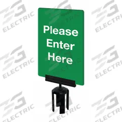 TENSABARRIER Acrylic Sign: Green, Please Enter Here Message, 11 in Overall Lg, 7 in Overall Wd (MPN S01-P-28-7X11-V-HDSB-1701-33). Key specifications — Brand: TENSABARRIER; Color: Green; Includes: Mounting Adapter; Message: Please Enter Here; For Use With: Tensabarrier Posts; Material: Acrylic.