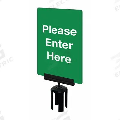 TENSABARRIER Acrylic Sign: Green, Please Enter Here Message, 11 in Overall Lg - Signs for Post Tops