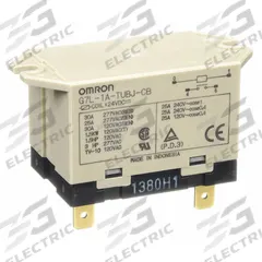 OMRON Enclosed Power Relay: Surface (Top Flange) Mounted, 30 A Current Rating, 24V DC, SPST-NO (MPN G7L-1A-TUBJ-CB-DC24). Key specifications — Brand: OMRON; Base Type: Square; Mounting Style: Top Flange; Electrical Connection: Quick-Connect; Manufacturer Part Number: G7L-1A-TUBJ-CB-DC24; Operating Current: 30 A; Series: G7L Series.