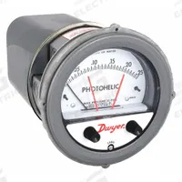 DWYER Differential Pressure Gauge & Switch: Single-Side, 1/8 in NPT Female, ±4% Gauge Accuracy (MPN A3000-00). Key specifications — Series: A3000 Photohelic; Housing Material: Die Cast Aluminum; Certificate of Calibration: Not Included; Gauge Accuracy: ±4%.