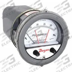 DWYER Differential Pressure Gauge & Switch: Single-Side, 1/8 in NPT Female, ±4% Gauge Accuracy (MPN A3000-00). Key specifications — Series: A3000 Photohelic; Housing Material: Die Cast Aluminum; Certificate of Calibration: Not Included; Gauge Accuracy: ±4%.