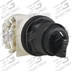SCHNEIDER Selector Switch: 30 mm Panel Mounting Size, 3 Positions, Extended Lever, 1NO/1NC (MPN 9001SKS42FBH21). Key specifications — AC Contact Rating: 6 A @ 120 V; Action: Maintained/Maintained/Maintained; Cam: B; DC Contact Rating: 0.1 A @ 600 V; Hazardous Location Specification: Not Rated; Operator Head Material: Polycarbonate; Operator Head Type: Long-Handled Knob; Operator Illumination: Non-Illuminated.
