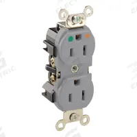 LEVITON Receptacle: Hospital Grade Fed. Spec., Duplex, 5-15R, Gray, 125V AC, 15 A, 2 Pole / 3 Wire (MPN 8200-IGG)