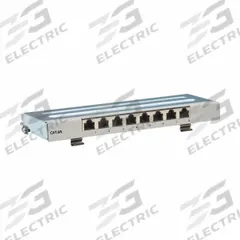 Patch Panel: 8 Ports, Flat, 110 IDC/Krone IDC, Front Numbered, Shielded, Rear Access, Equipped (MPN N250-SH08-DIN6A). Key specifications — Brand: EATON TRIPP LITE; Compatible Cable Performance Category: 6A; Material: Plastic; _Access Type: Rear Access; _Port Labeling: Front Numbered; _Rear Termination: Krone IDC; _Shielded: Shielded.