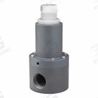 PLAST-O-MATIC Adjustable Antisiphon Relief Valve: PVC, PTFE, 1/4 in x 1/4 in, FNPT x FNPT (MPN RVDT025T-PV). Key specifications — Brand: PLAST-O-MATIC.