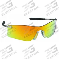 MCR SAFETY Safety Glasses: Red Lens, Frameless, Mirrored/Scratch-Resistant, Black/Silver Frame (MPN T411R). Key specifications — Brand: MCR SAFETY; Frame Color: Black/Silver; Lens Color: Red; Lens Properties: Scratch-Resistant / Mirrored.