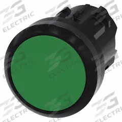 SIEMENS Flush Push Button: Green, 22 mm Mounting Size, Non-Metallic, Maintained (MPN 3SU1000-0AA40-0AA0). Key specifications — Brand: SIEMENS; Action: Maintained; Series: 3SU; Push Button Material Type: Non-Metallic.