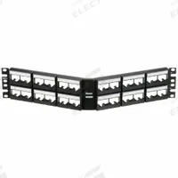 Patch Panel: 2 Rack Units, 48 Ports, Angled, Label Pocket/Not Numbered, Unshielded, Front Access (MPN CPPLA48WBLY). Key specifications — Brand: PANDUIT; Compatible Adapter Type: Panduit Mini-Com Modules; Material: Steel; _Access Type: Front Access; _Port Labeling: Label Pocket; _Series: Mini-Com; _Shielded: Unshielded.